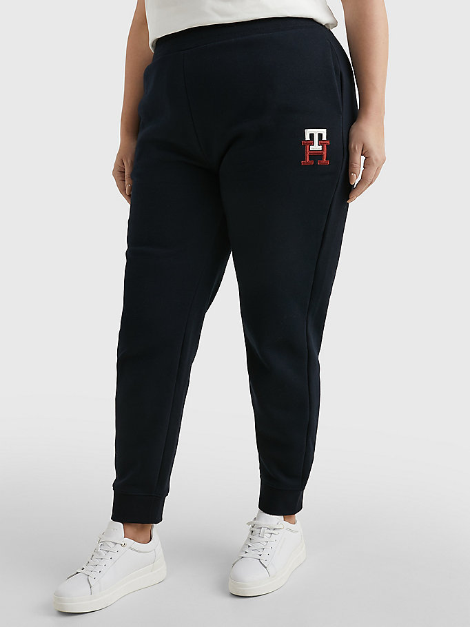 blue curve th monogram tapered joggers for women tommy hilfiger