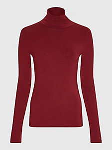 red curve slim fit soft stretch roll neck jumper for women tommy hilfiger