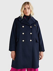 blue curve th monogram double breasted peacoat for women tommy hilfiger