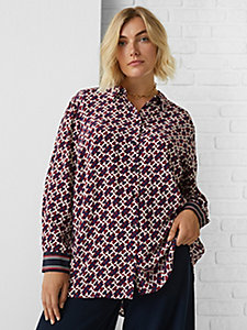Tommy Hilfiger Ruche blouse blauw-wit geruite print casual uitstraling Mode Blouses Ruche blouses 