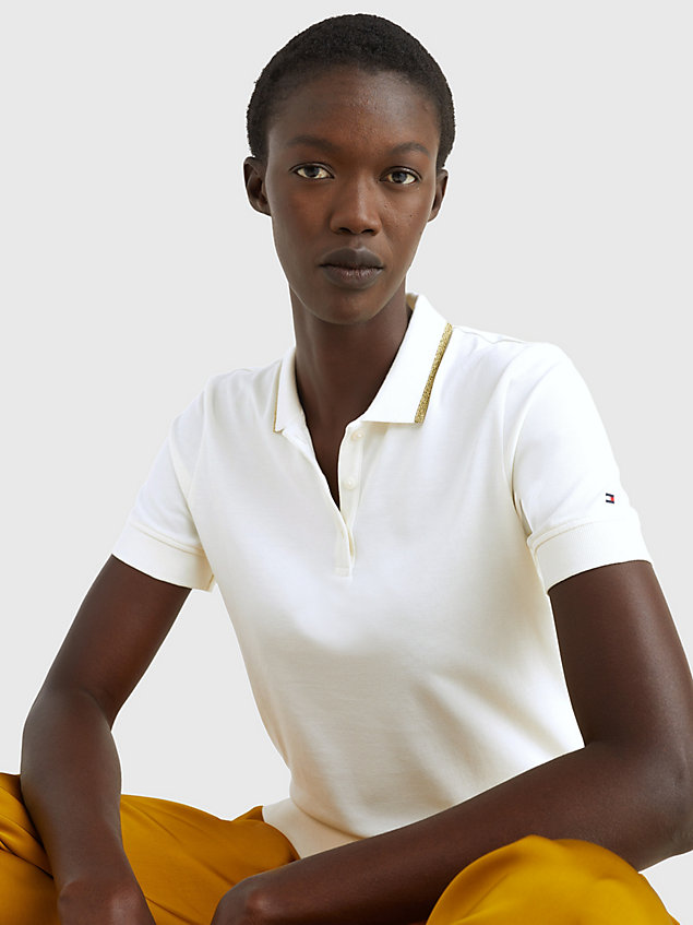 white metallic detail regular fit polo for women tommy hilfiger