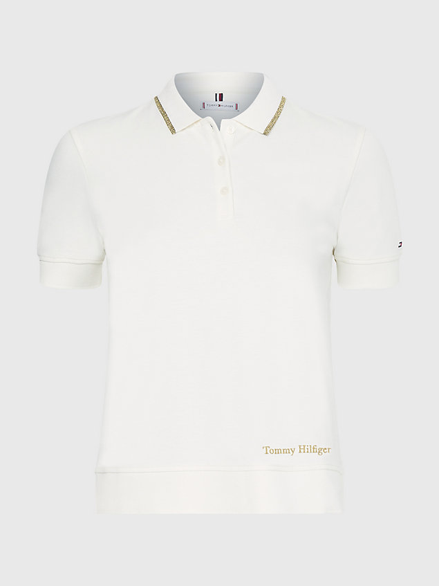 white metallic detail regular fit polo for women tommy hilfiger