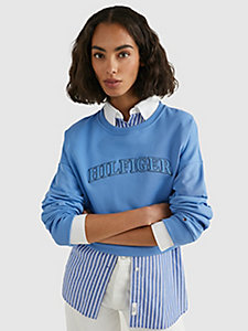 blue tonal logo round neck relaxed sweatshirt for women tommy hilfiger