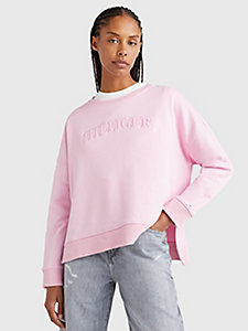roze relaxed sweatshirt met ronde hals en logo voor dames - tommy hilfiger