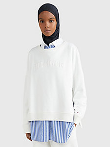 white tonal logo round neck relaxed sweatshirt for women tommy hilfiger