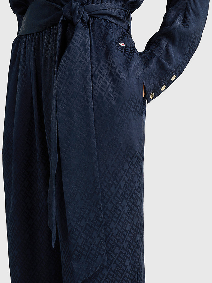 blue jacquard monogram long sleeve jumpsuit for women tommy hilfiger