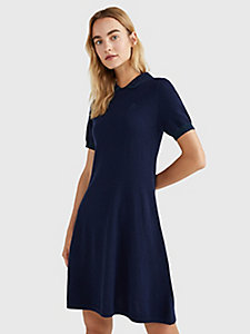 blue wool cashmere slim fit polo dress for women tommy hilfiger