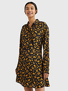 gelb regular fit bluse mit winterblumen-print für damen - tommy hilfiger