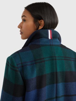Wool Blend Black Watch Tartan Coat GREEN Tommy Hilfiger