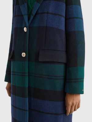 Wool Blend Black Watch Tartan Coat GREEN Tommy Hilfiger