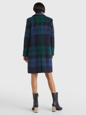 Wool Blend Black Watch Tartan Coat GREEN Tommy Hilfiger