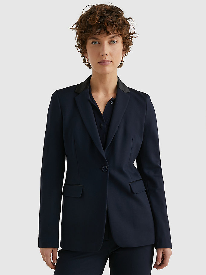 blue contrast trim blazer for women tommy hilfiger