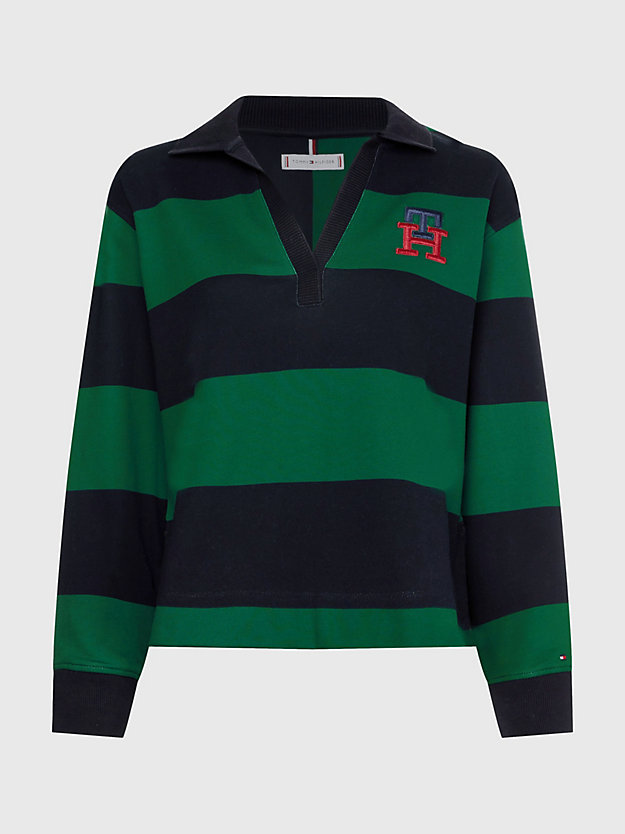 DESERT SKY/ PREP GREEN STP Rugby Stripe Monogram Relaxed Sweatshirt for women TOMMY HILFIGER