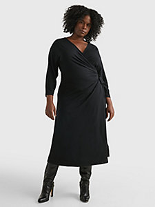 black curve long sleeve regular fit wrap dress for women tommy hilfiger