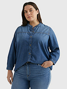 denim curve ruffled collar regular fit denim overshirt for women tommy hilfiger