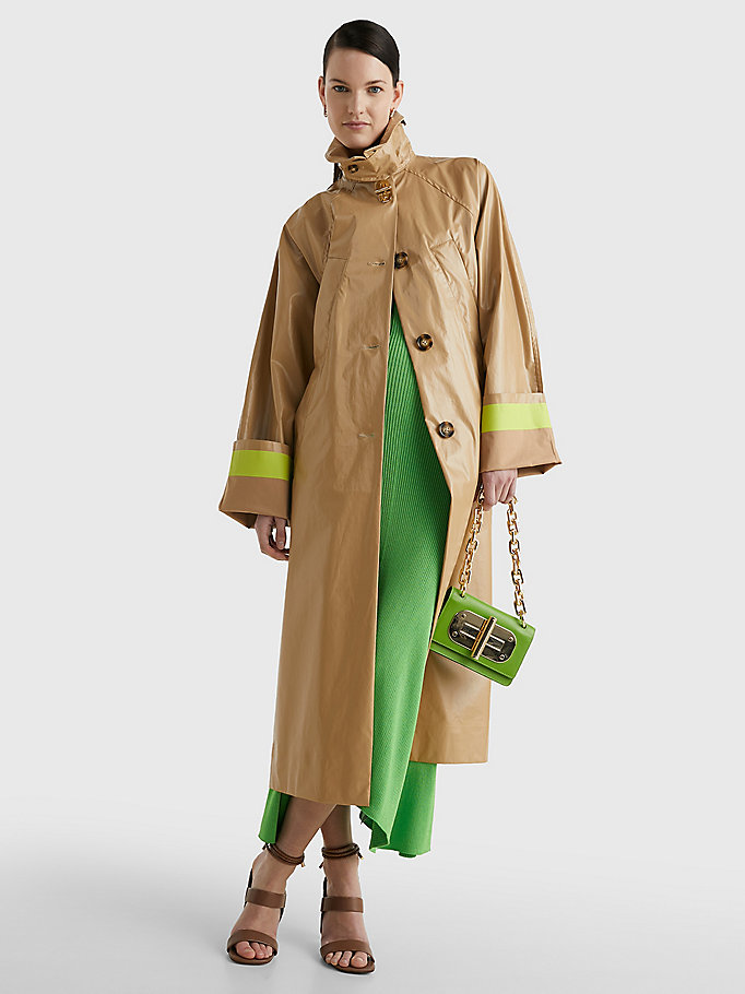 khaki crest charm belt oversized raincoat for women tommy hilfiger
