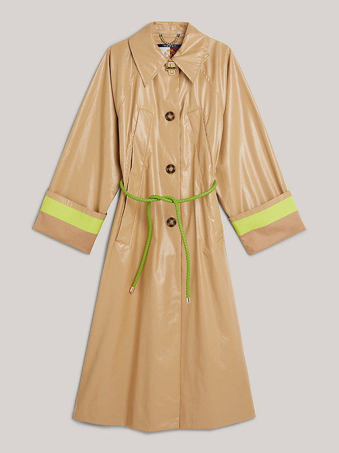 khaki crest charm belt oversized raincoat for women tommy hilfiger