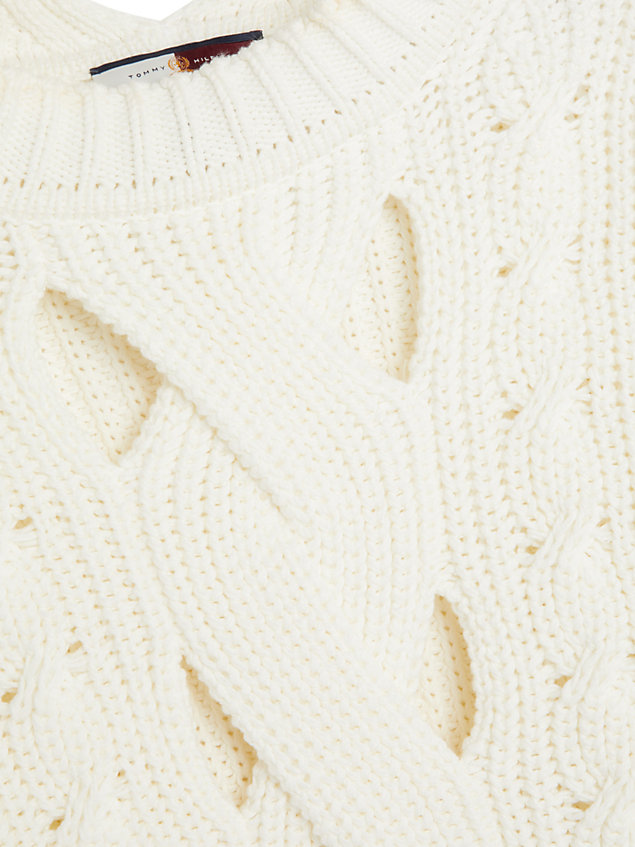 pullover a maglia intrecciata con cut out white da donna tommy hilfiger