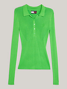 pull col polo moulant en maille texturée vert pour femmes tommy hilfiger