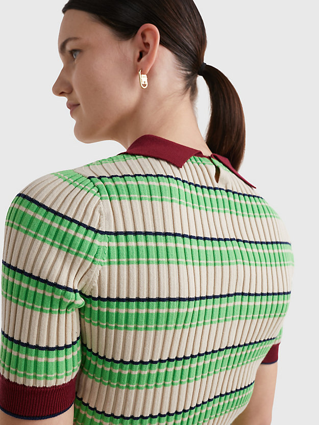 LIGHT SANDALWOOD Crest Stripe Rib Knit Slim Polo for women TOMMY HILFIGER