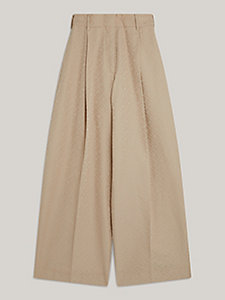 beige high rise monogram wide chino trousers for women tommy hilfiger