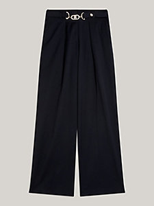 blue horsebit buckle relaxed fit trousers for women tommy hilfiger