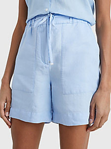 blue linen relaxed fit drawstring shorts for women tommy hilfiger