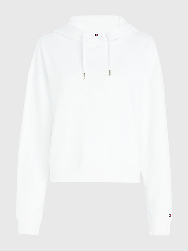 white hoodie mit blüten-logo-stickerei für damen - tommy hilfiger