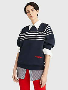 blue stripe raglan sleeve relaxed fit sweatshirt for women tommy hilfiger