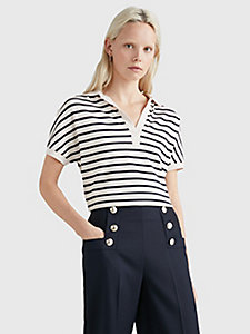 wit relaxed fit polo met streep voor dames - tommy hilfiger