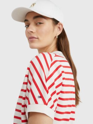 white relaxed fit polo met streep voor dames - tommy hilfiger