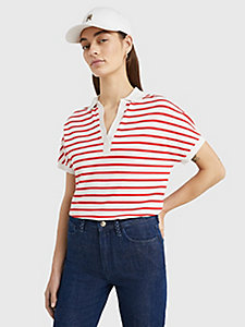 white stripe relaxed fit polo for women tommy hilfiger