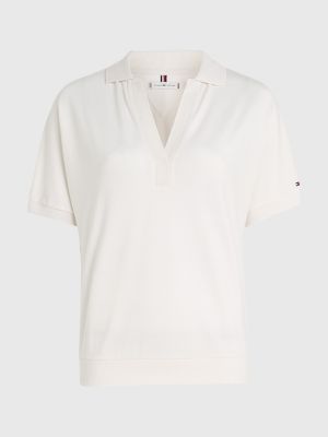 beige relaxed fit polo met streep voor dames - tommy hilfiger