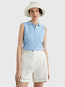 blue sleeveless slim fit polo for women tommy hilfiger