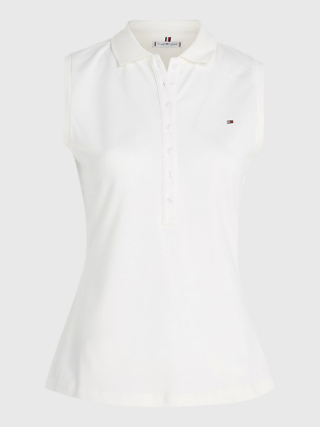 white mouwloze slim fit polo voor dames - tommy hilfiger