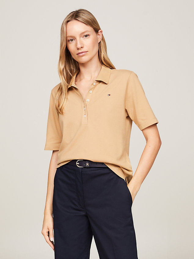 khaki 1985 collection regular fit polo for women tommy hilfiger