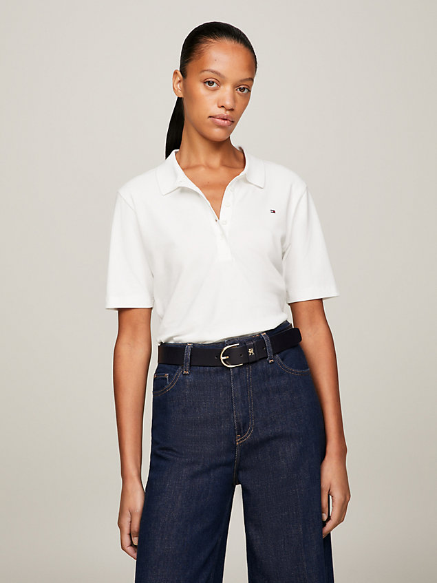 white 1985 collection regular fit pique polo for women tommy hilfiger
