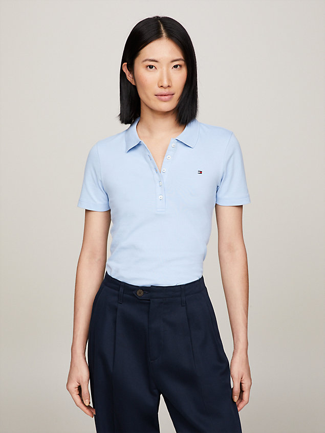 blue 1985 collection flag embroidery slim polo for women tommy hilfiger