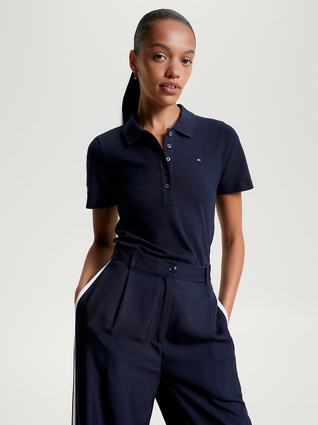 blue 1985 collection slim fit pique polo for women tommy hilfiger