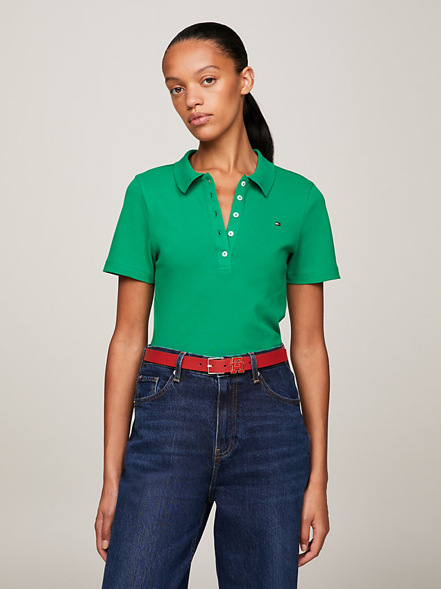 green 1985 collection flag embroidery slim polo for women tommy hilfiger