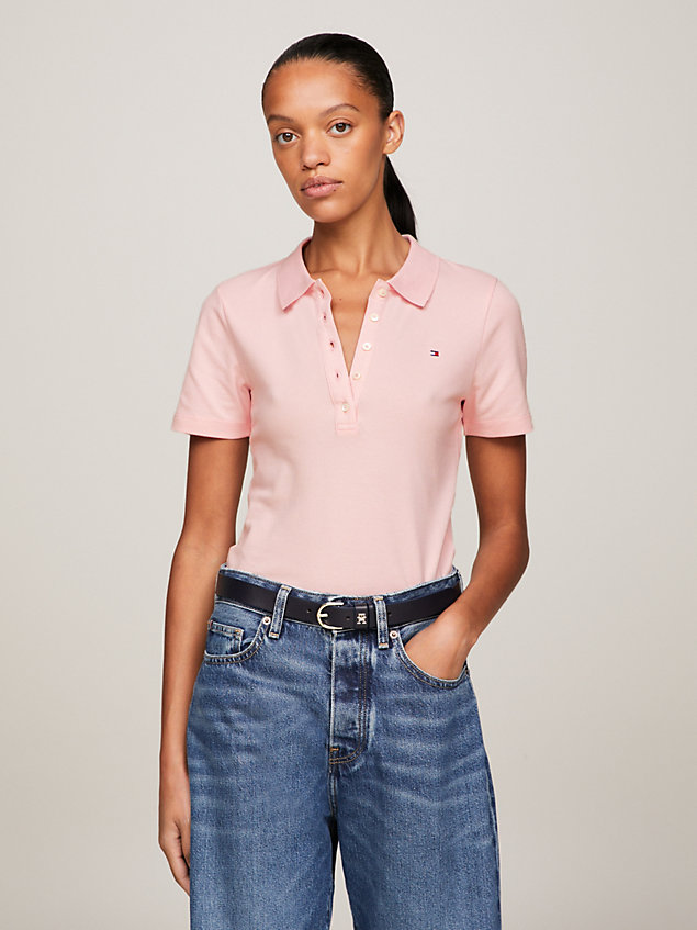 pink 1985 collection flag embroidery slim polo for women tommy hilfiger
