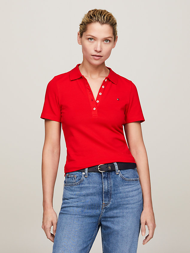 red 1985 collection slim pique polo for women tommy hilfiger