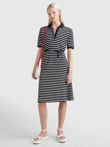 Half-Sleeve Relaxed Stripe Polo Dress