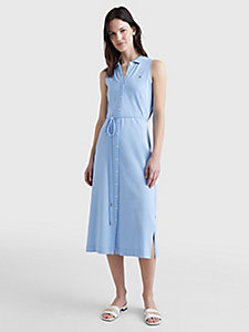 blue sleeveless slim fit midi polo dress for women tommy hilfiger