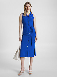 blue sleeveless slim polo midi dress for women tommy hilfiger