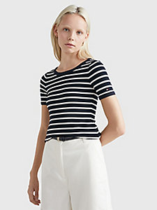 white ribbed slim fit t-shirt for women tommy hilfiger