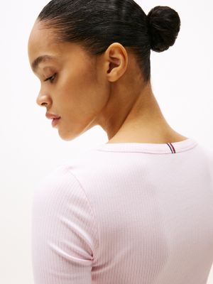 t-shirt ajusté côtelé rose pour femmes tommy hilfiger