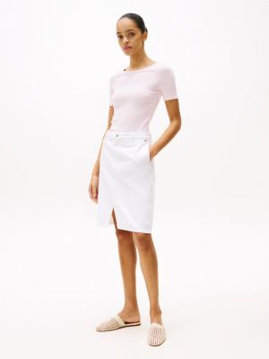 t-shirt ajusté côtelé rose pour femmes tommy hilfiger
