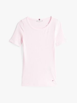 pink ribbed slim t-shirt for women tommy hilfiger