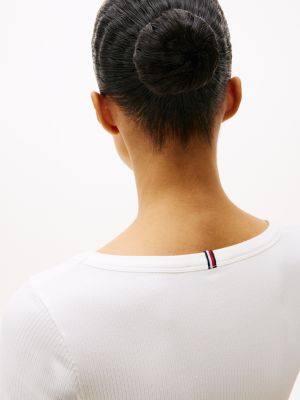 t-shirt ajusté côtelé blanc pour femmes tommy hilfiger